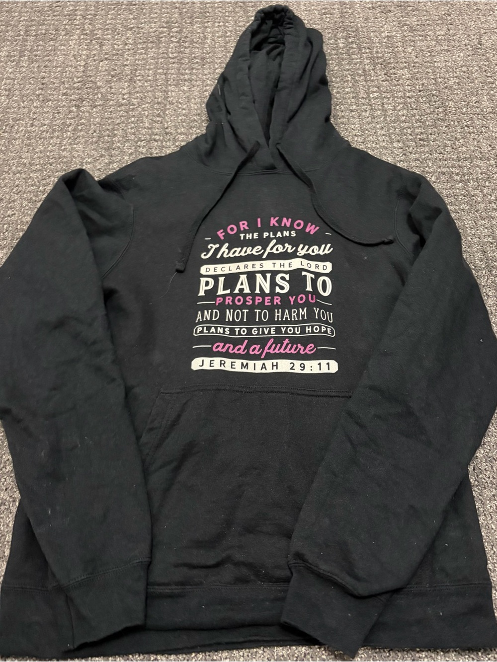 Black Graphic Hoodie Sweatshirt with Inspirational Scripture